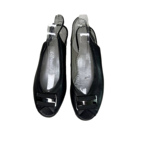 Ara Women's Black Open toe Sling back leather shoe low square heel Size 10.5 - Picture 2 of 4